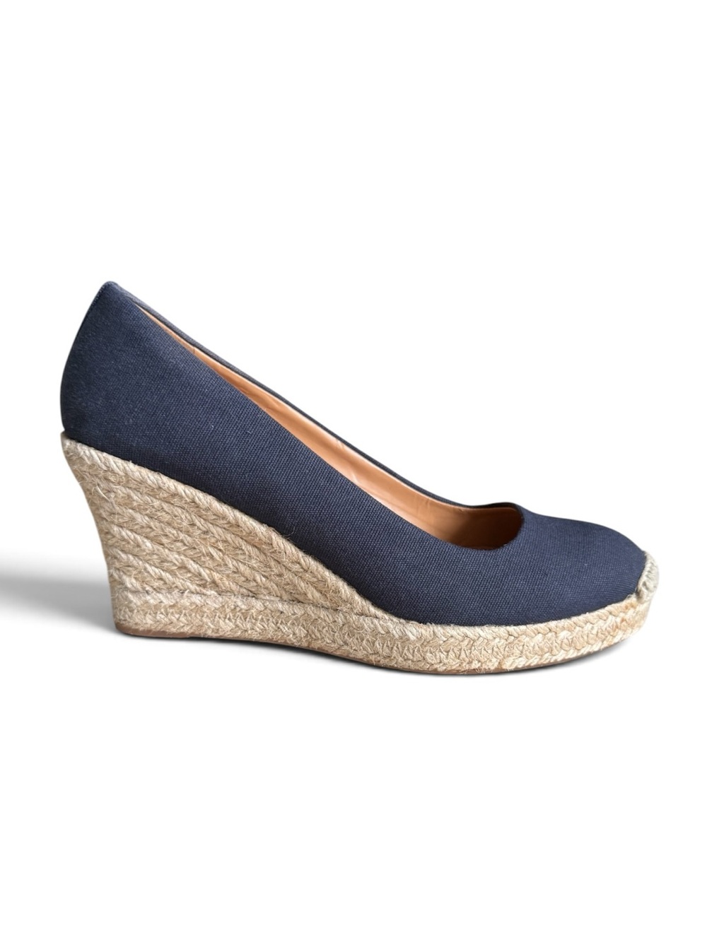 J. Crew Espadrille Wedge Pumps Preppy Shoes Navy Canvas Size 6